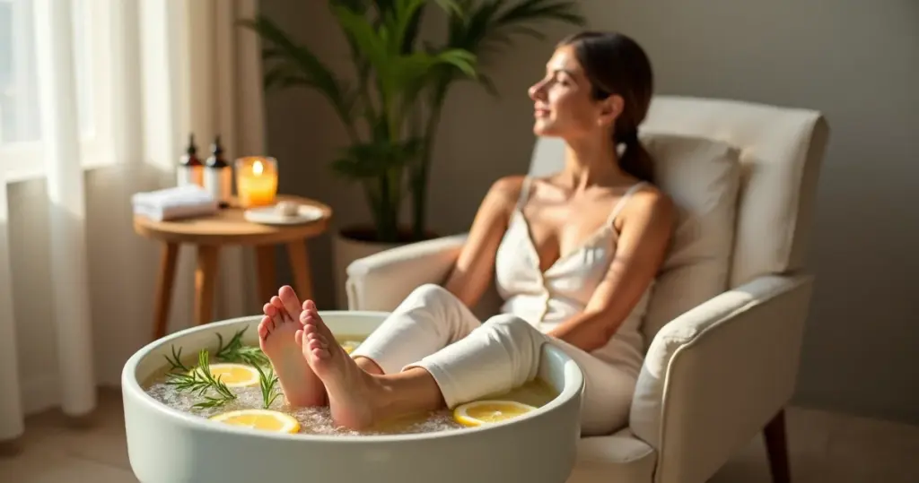 Escalda pés com sal grosso ou óleos essenciais: seu reset noturno em 20 min