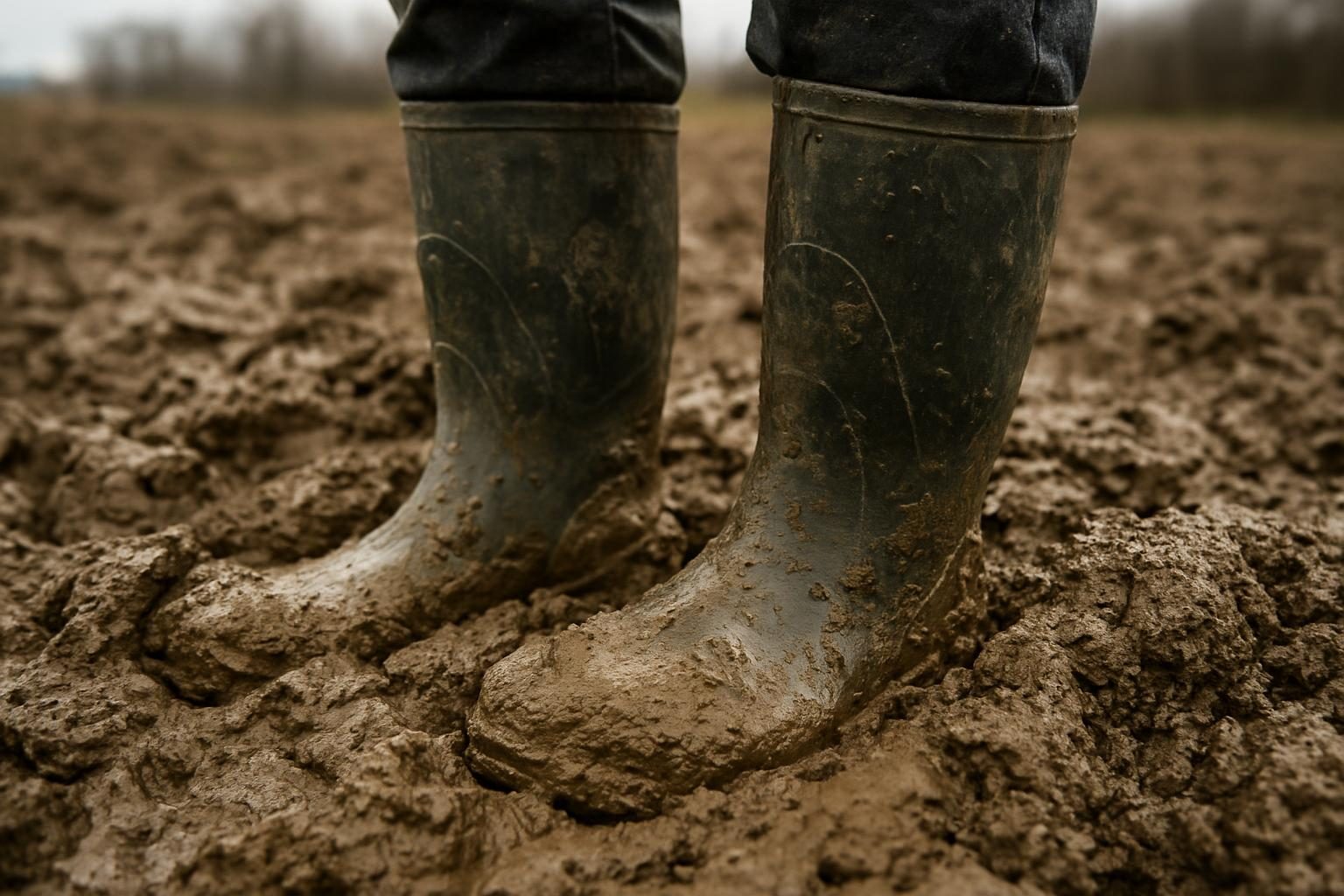Botas atoladas na lama, representando a sensação de estar preso