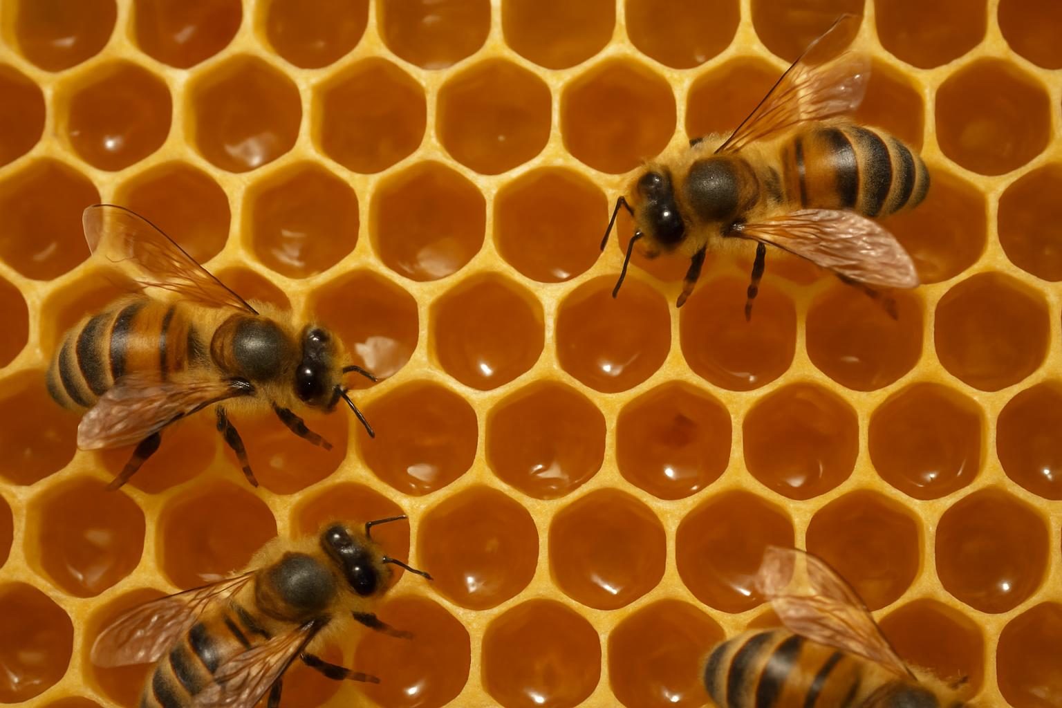 Favo de mel com células hexagonais, formato de seis lados ligado ao simbolismo do número 6